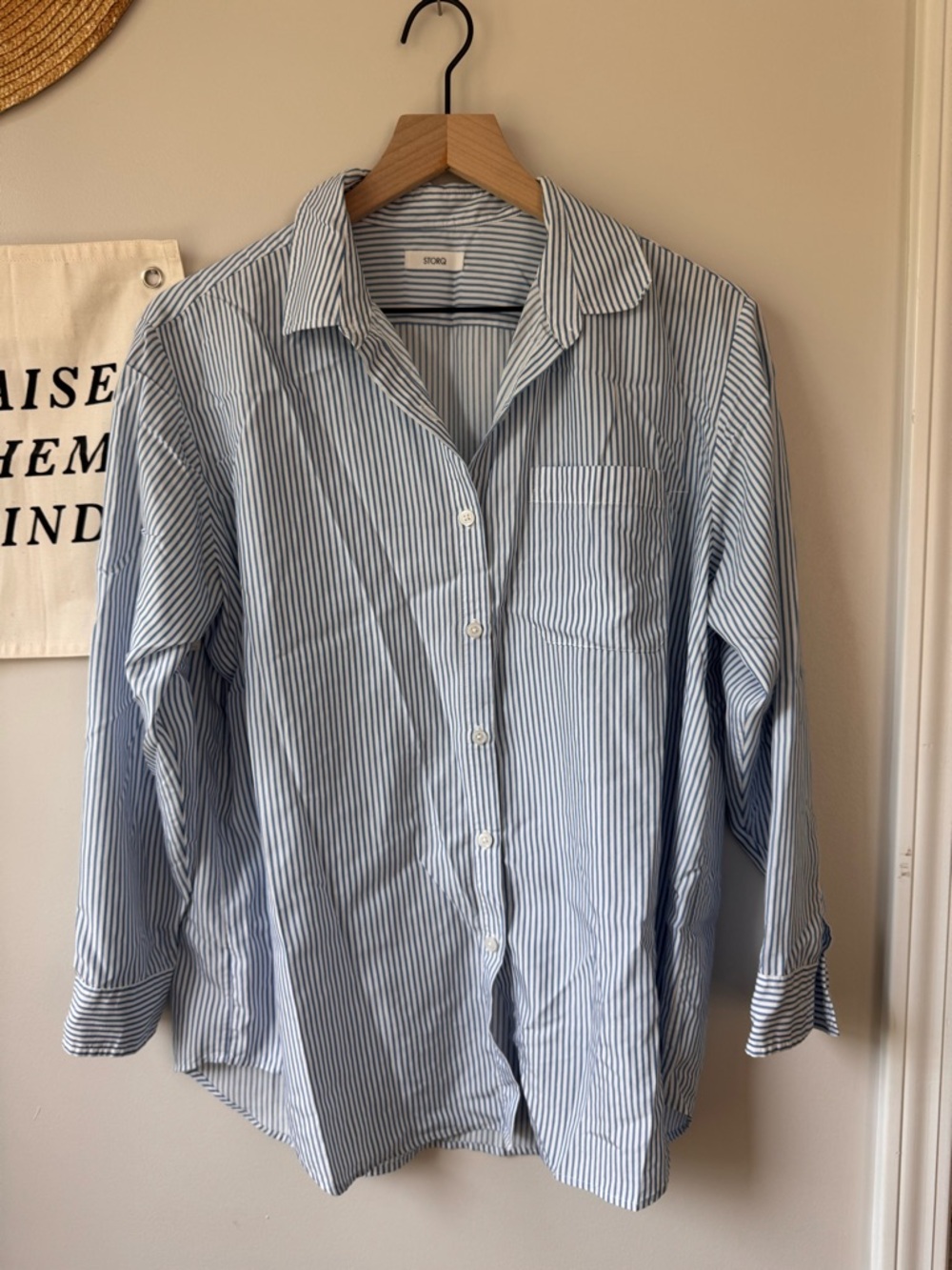 Storq Easy Button Up Maternity Blue & White Striped Shirt